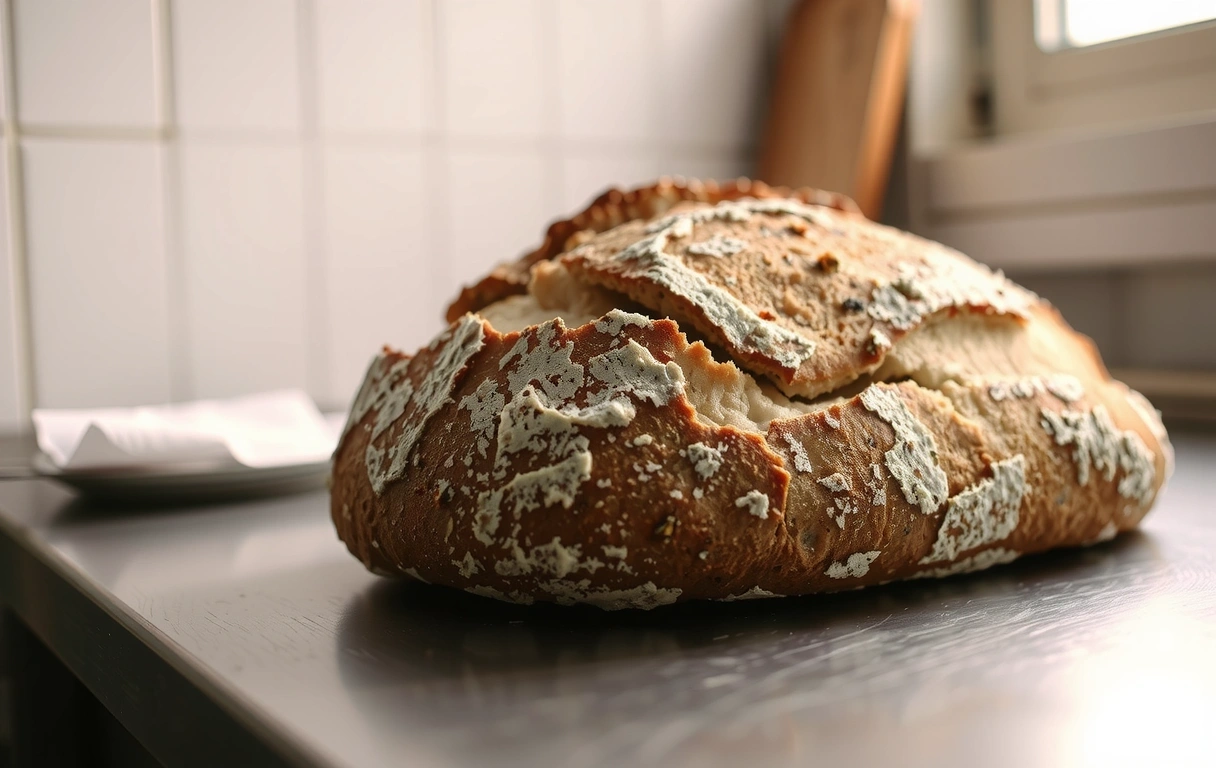 Glutenfreieslebensa Brot auf Metalloberfläche